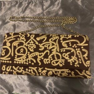 Elegant Brown and Gold Clutch Bag